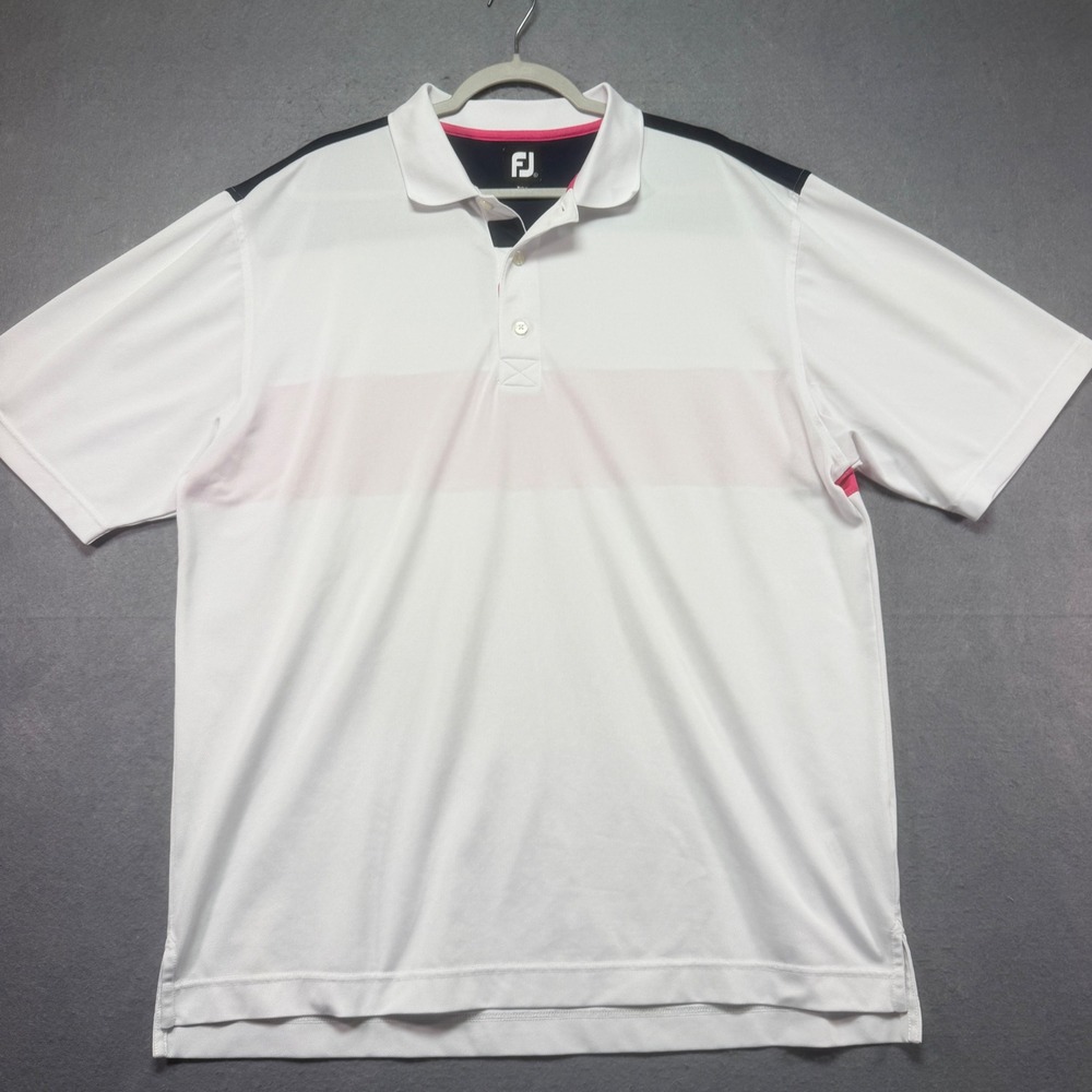 FootJoy Mens XL ProDry Golf Polo Shirt White Pink‎ Navy Blue Colorblock Striped